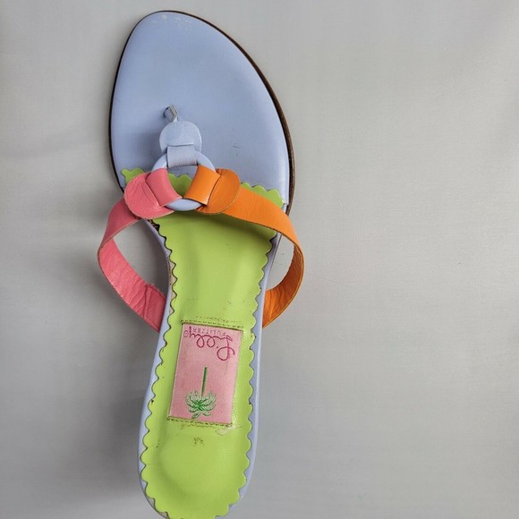 Lilly Pulitzer Leather Flower Sandals Slip On Italy Heel Thong Mule Size 8 - Picture 6 of 9